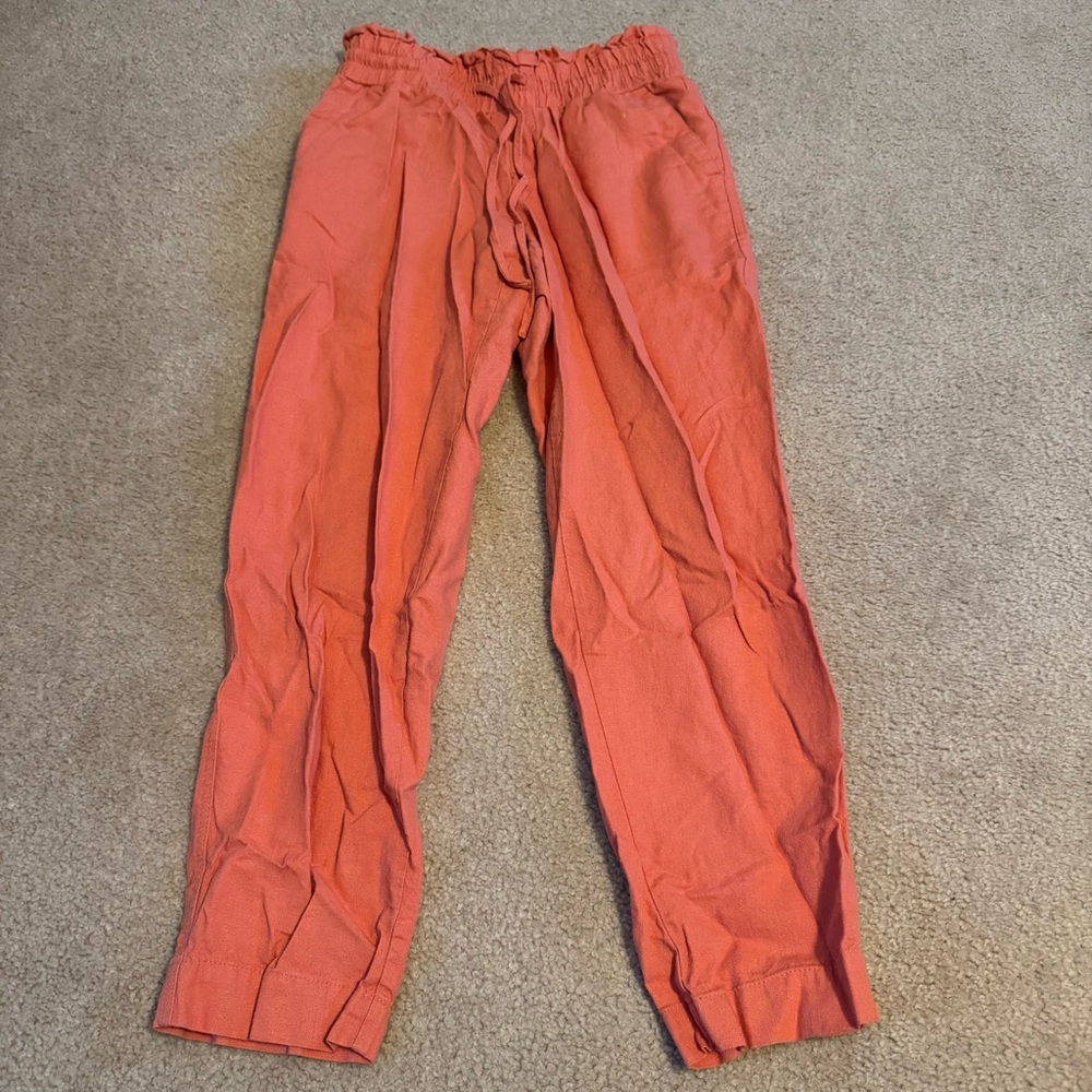 A New Day Salmon Orange Linen Blend Paperbag Waist Lightweight Straight Pants